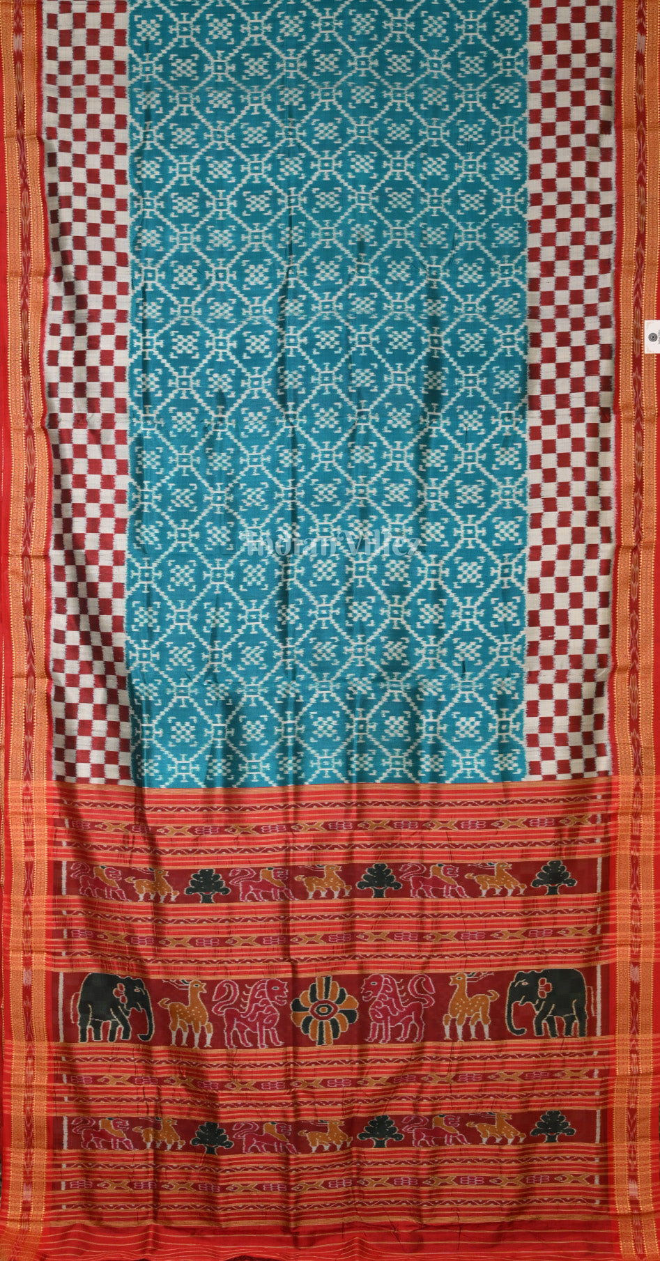 Sea Green Maroon Double Pasapali Border Khandua Silk Saree 