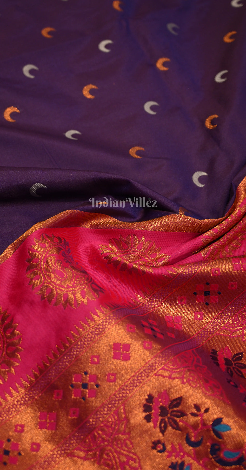 Purple Pink Chandrakor Woven Zari Paithani Silk Saree
