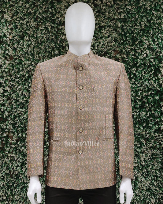  Cedar Brown Jodhpuri Bandhgala Pochampally Men's Casual Blazer 