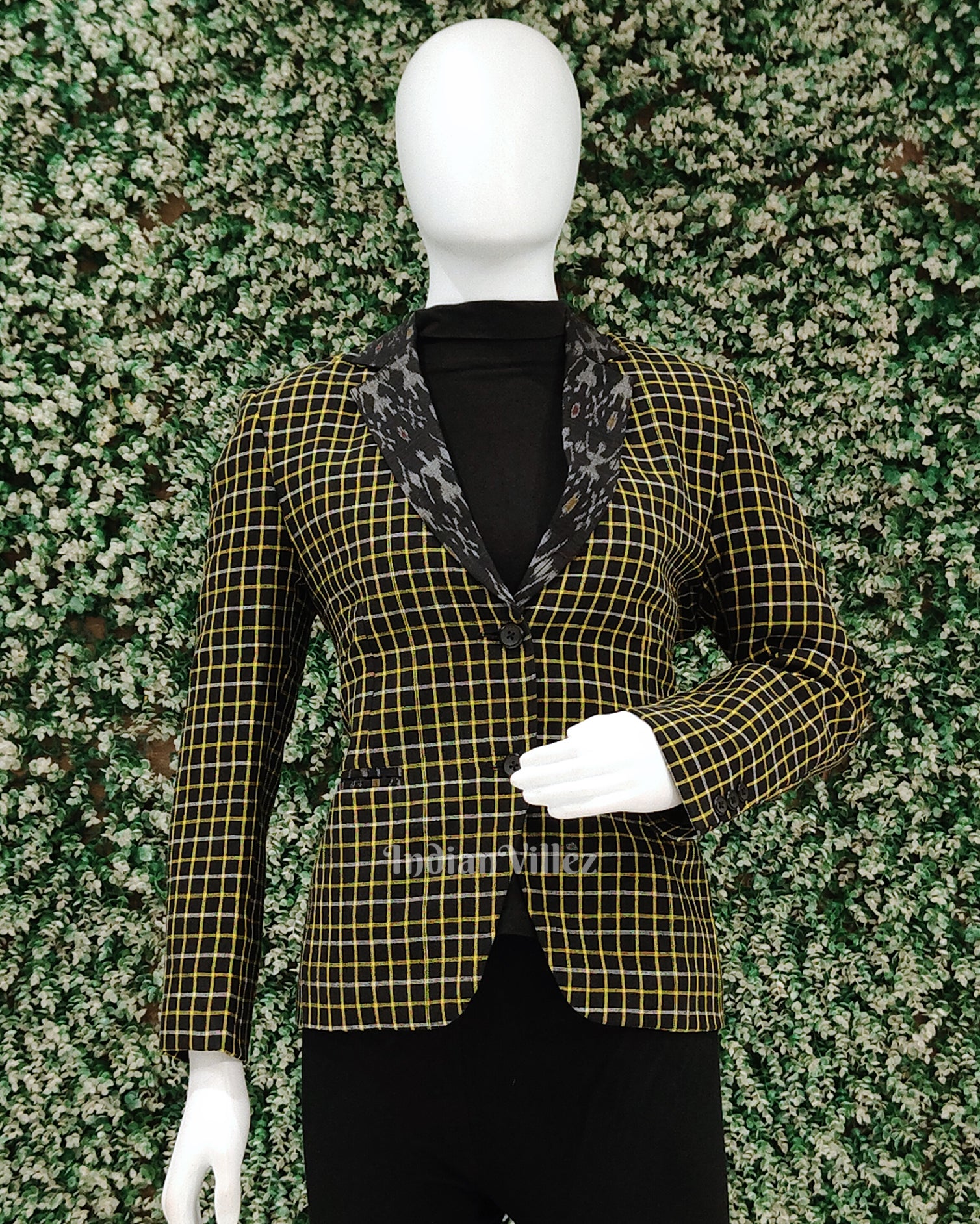 Black Yellow Kotpad Odisha Ikat Women's Designer Blazer 