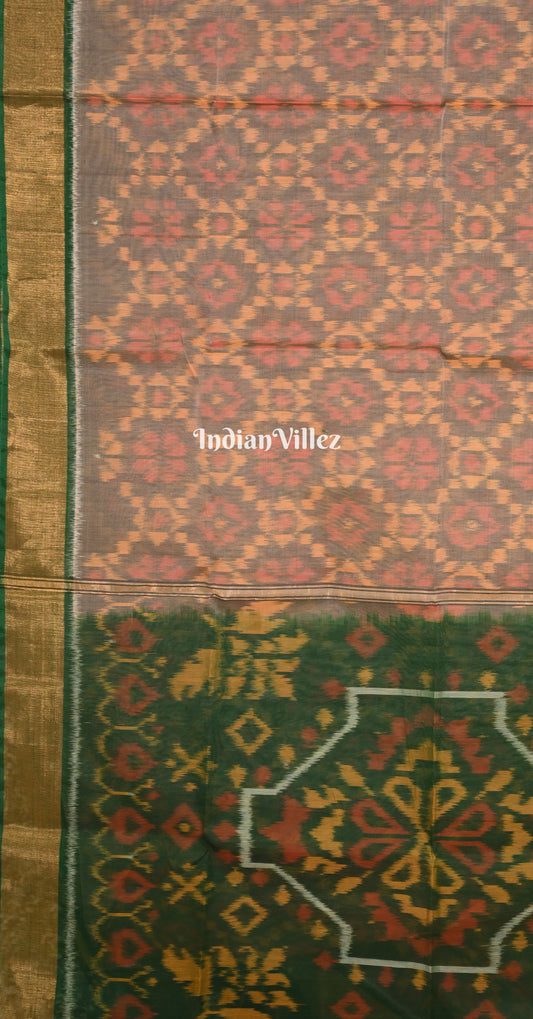 Peach Green  Pochampally Ikat Silk Cotton (Sico) Saree