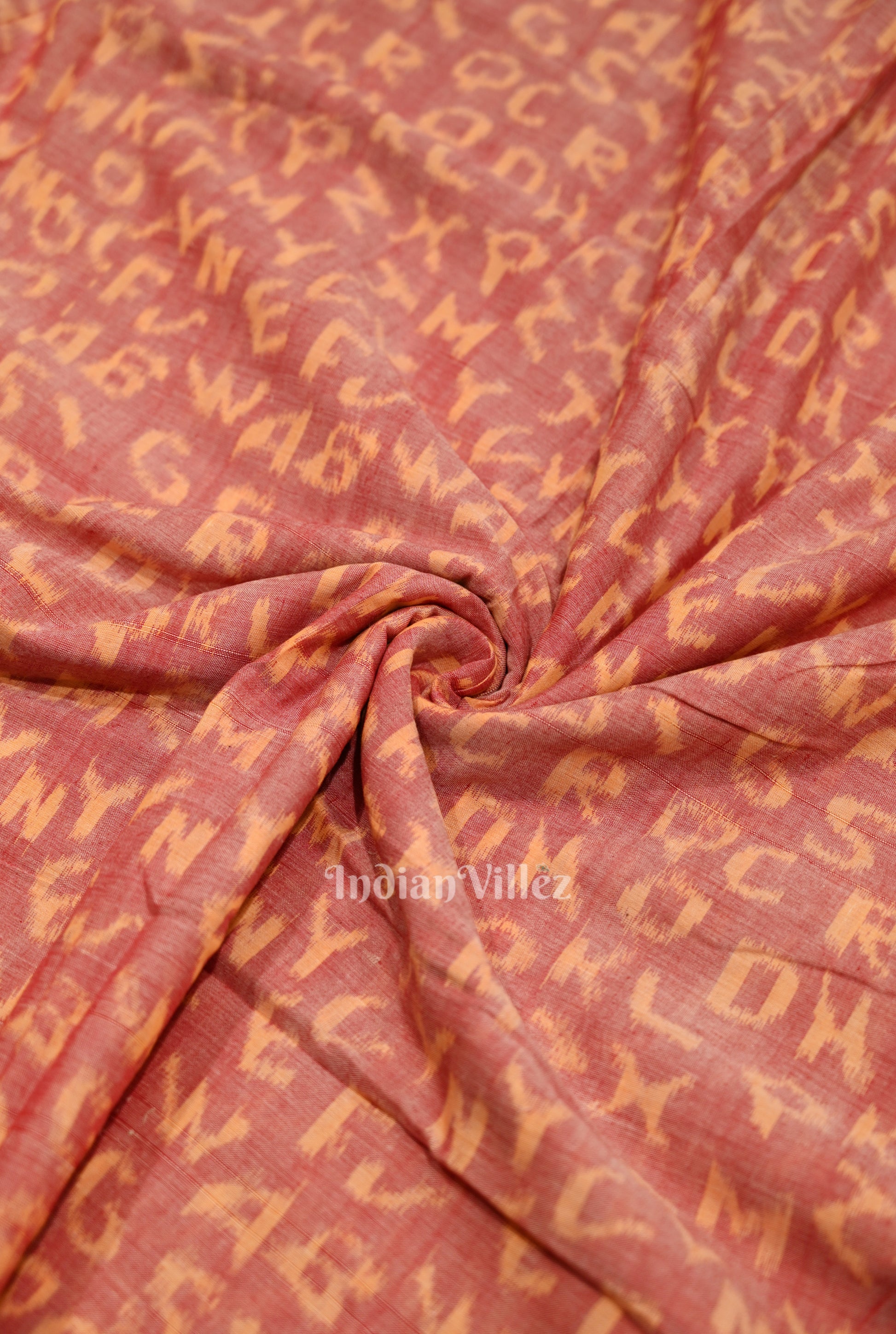 Pastel Peach English Alphabet Sambalpuri Odisha Ikat Cotton Fabric