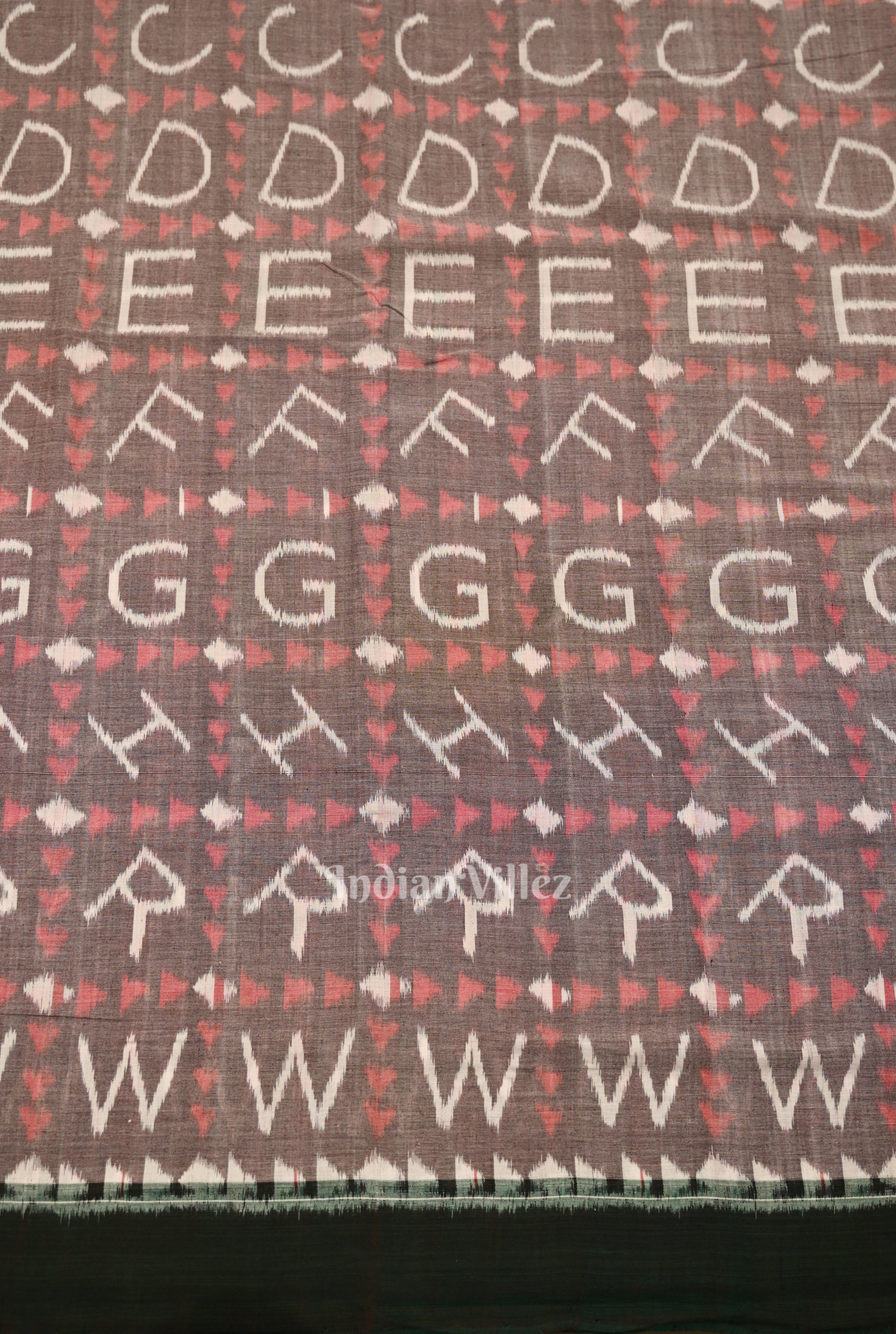 Peach  English Alphabet Sambalpuri Odisha Ikat Cotton Fabric