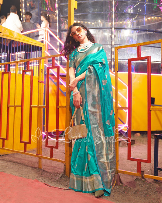 Rama Green Pure katan Banarasi Saree 