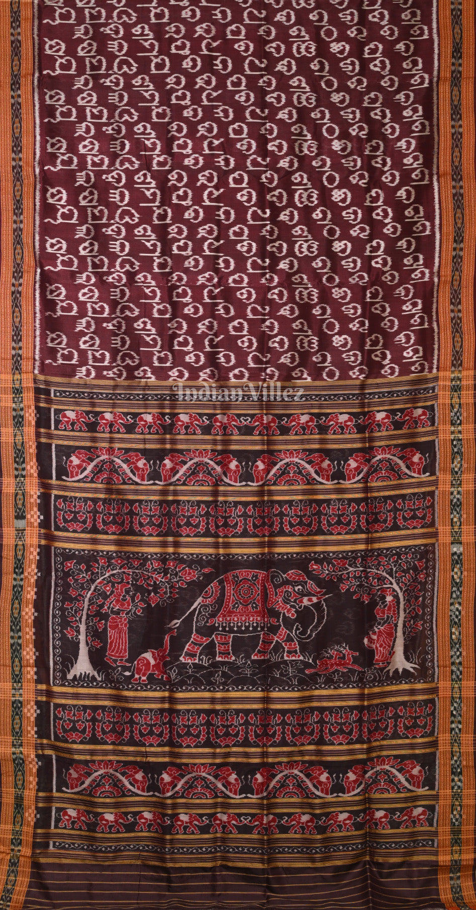 Coffee Odia Barnamala Odisha Ikat Khandua Silk Saree 