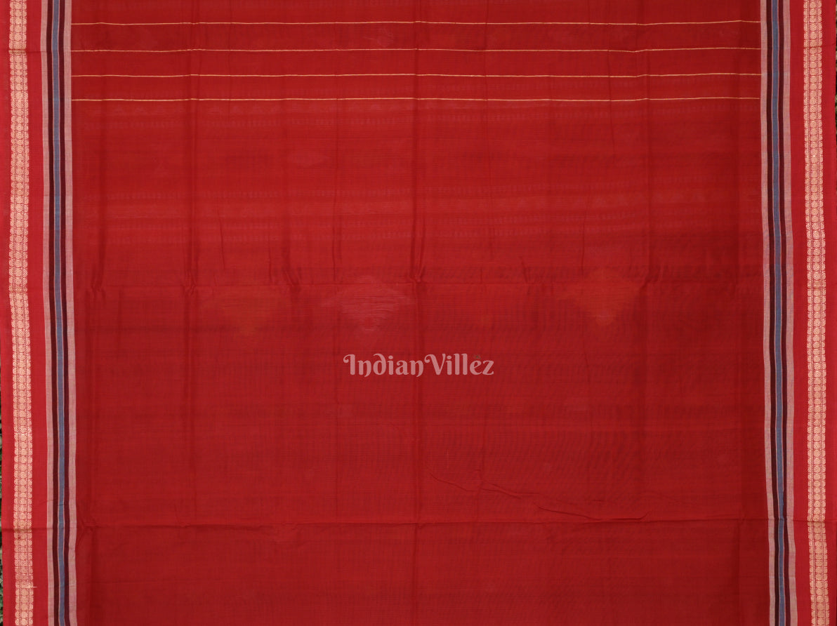 Blue Red Fish Motif  Odisha Ikat Bomkai Cotton saree