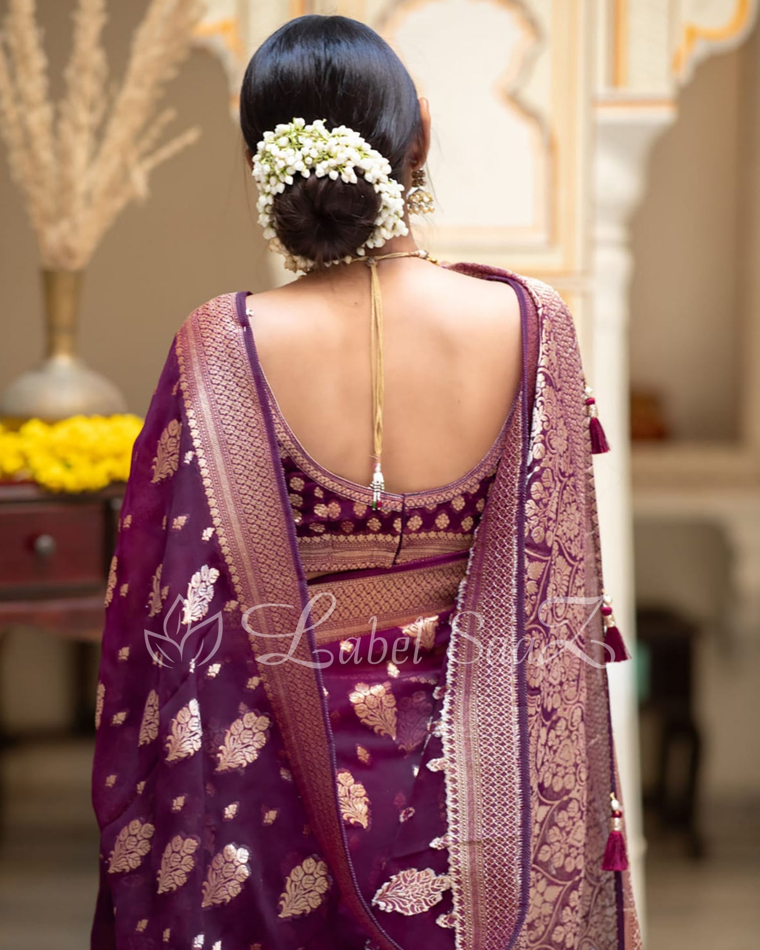 Purple Handwoven Georgette Banarasi Saree