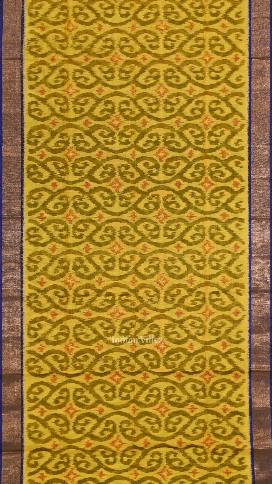 Yellow Blue Pochampally Ikat Sico (Silk & Cotton) Saree with Zari Border 