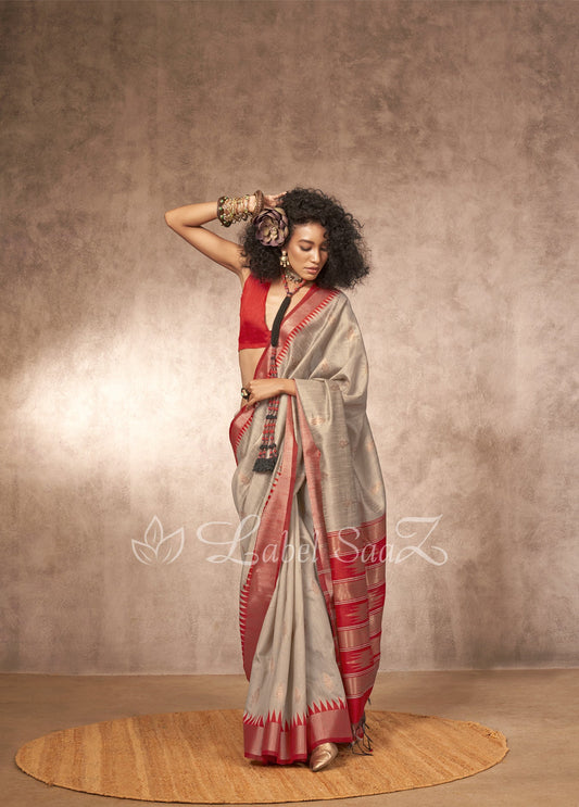  Grey Bhagalpuri Weaving Silk Saree 