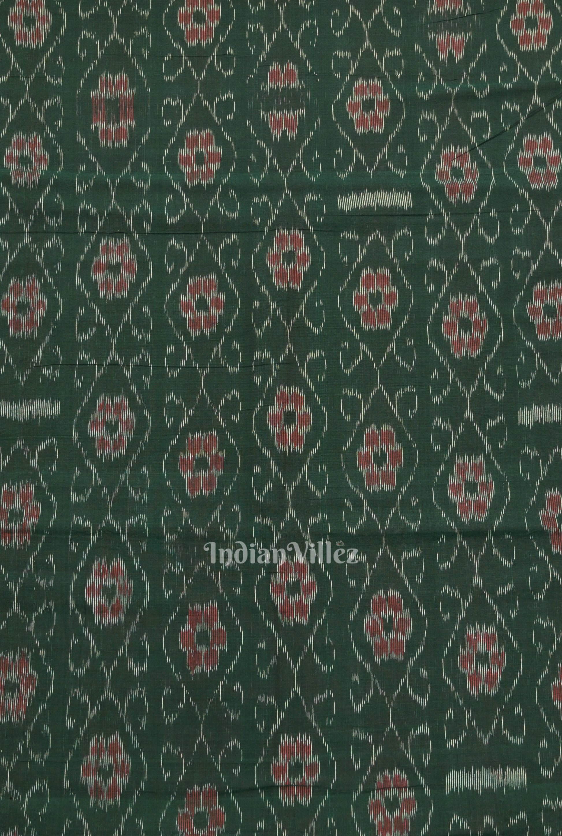 Green Flower Pasapali Design Sambalpuri Odisha Ikat Cotton Fabric 