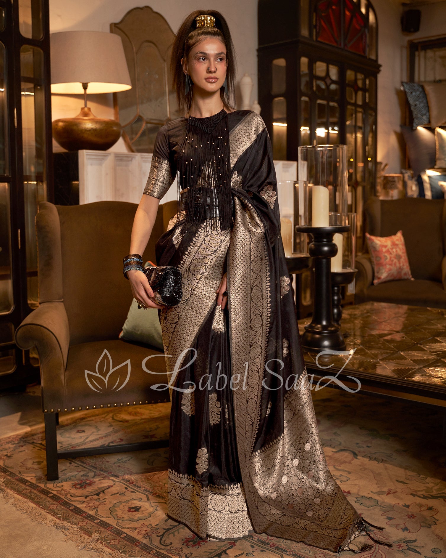 Black Pure Khaddi Gergette Baarasi with Nylon Weaving 