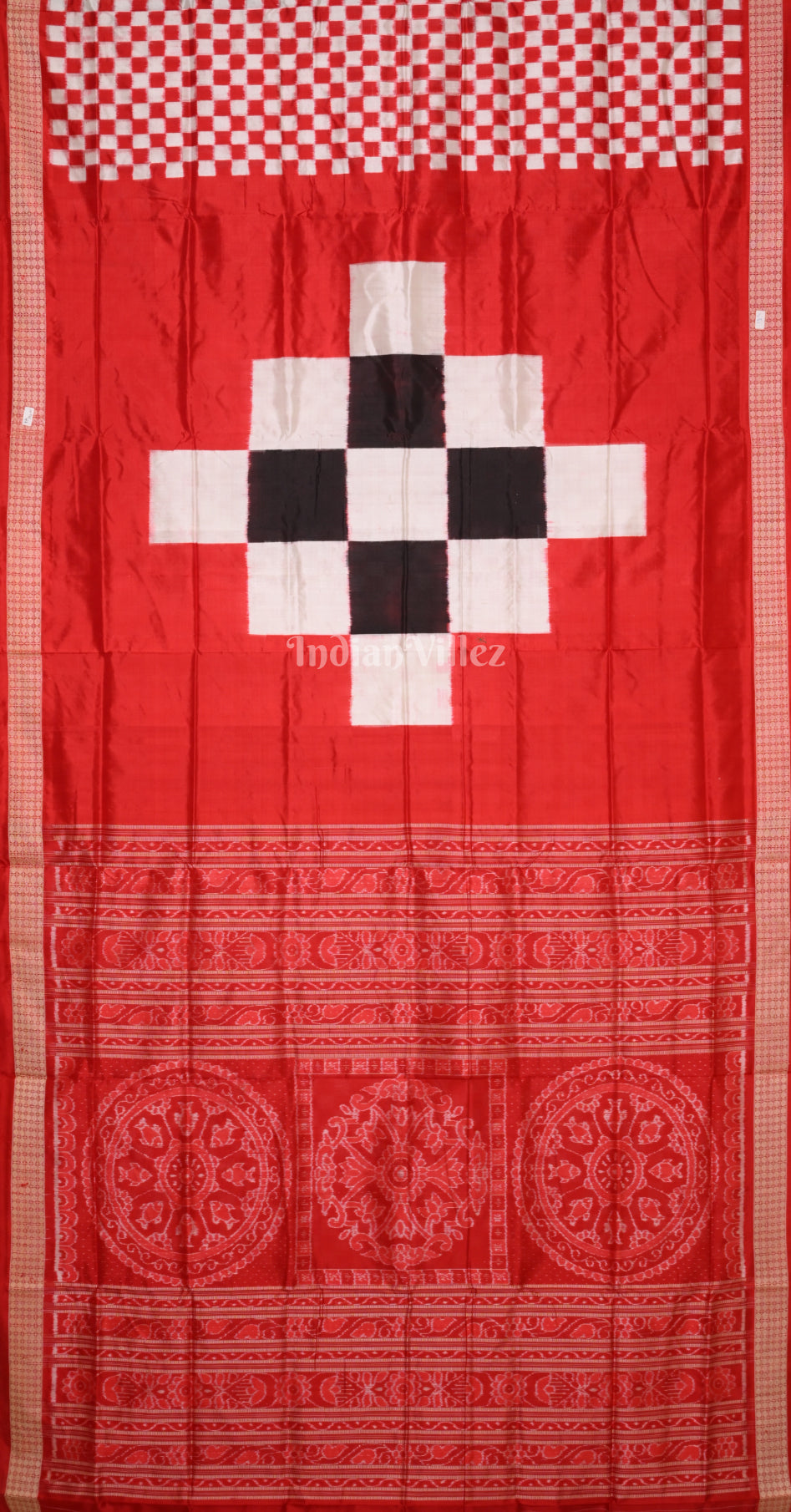 White Red Mini Pasapali Odisha Ikat sambalpuri Silk Saree with Pasapali Pallu