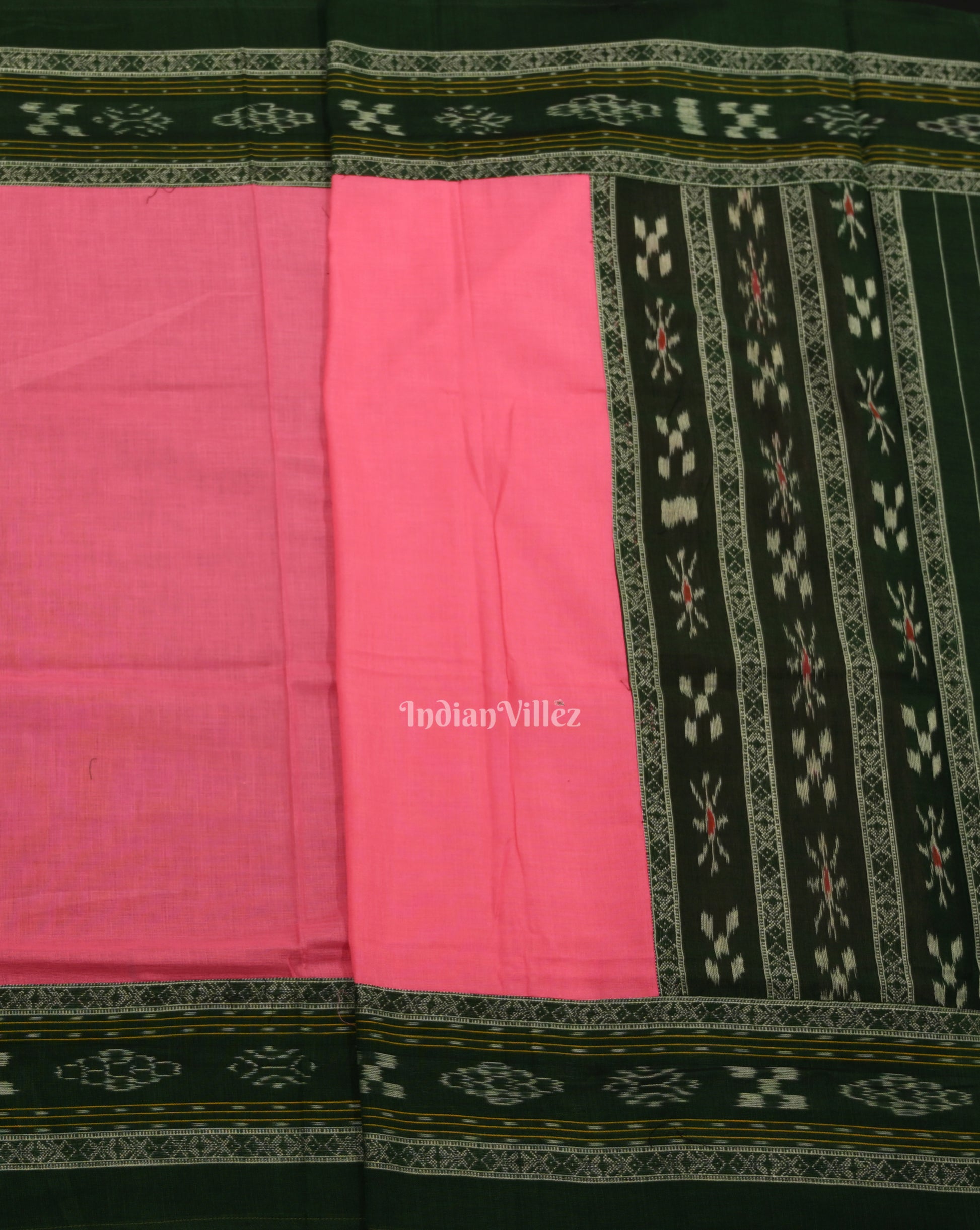 Green Pink Pasapali Sambalpuri Cotton Dress set with Dupatta 