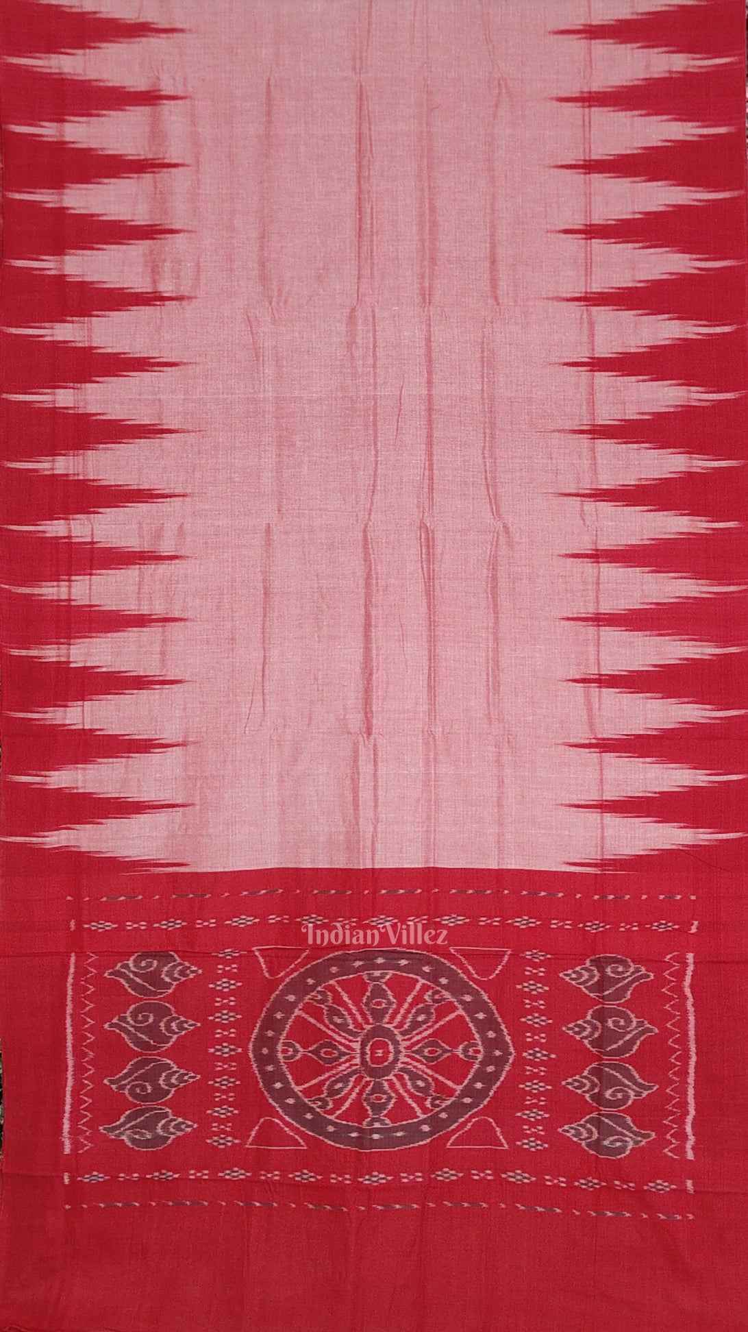 Red Kargil Kumbha Maniabandha Cotton Saree 