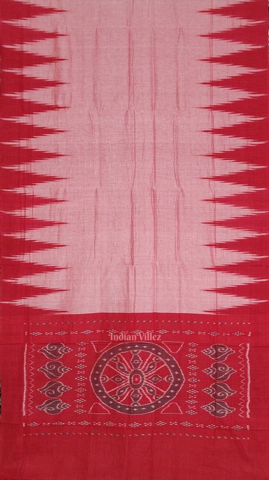 Red Kargil Kumbha Maniabandha Cotton Saree 