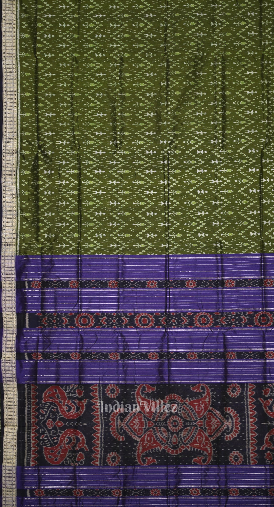 Mehendi Green Blue Tribal Theme Odisha Ikat Sambalpuri Silk Saree 