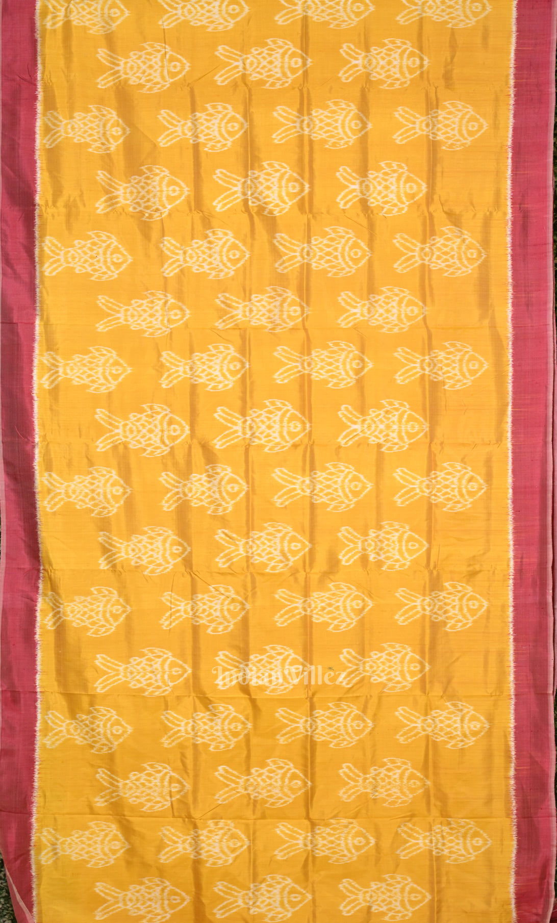 Yellow Magenta Pink  Fish Motif Odisha Ikat Sambalpuri Silk Saree 