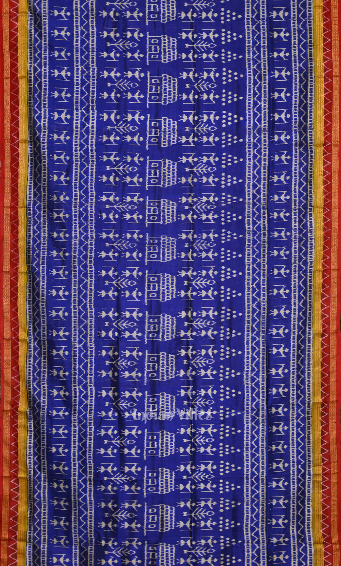 Blue Red Tribal Theme Odisha Ikat Khandua Silk Saree