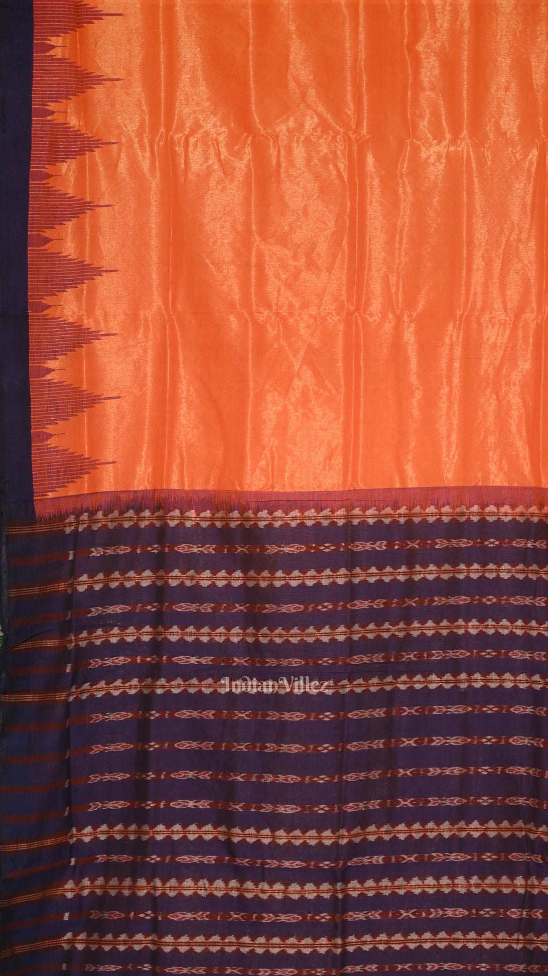Orange Blue Phoda Kumbha Sambalpuri Cotton Tissue Saree 