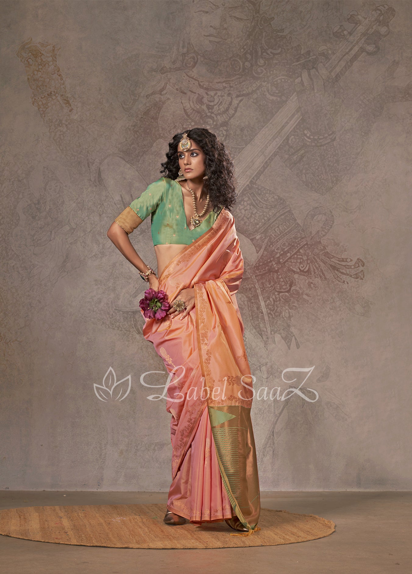 Peach Two Tone Handloom Weaving Silk Saree