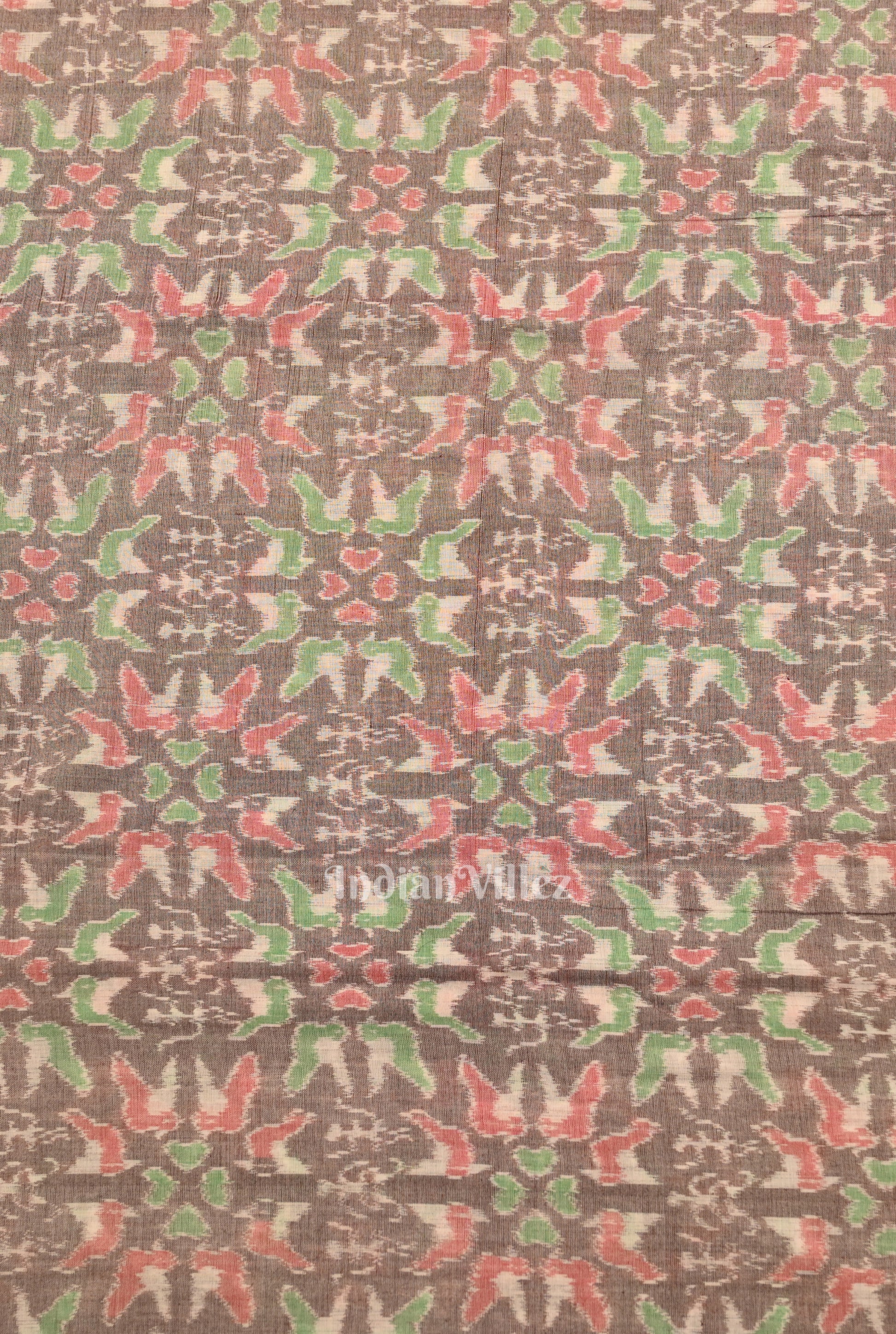 Light Coffee Tribal Flower Theme Sambalpuri Ikat Cotton Fabric 