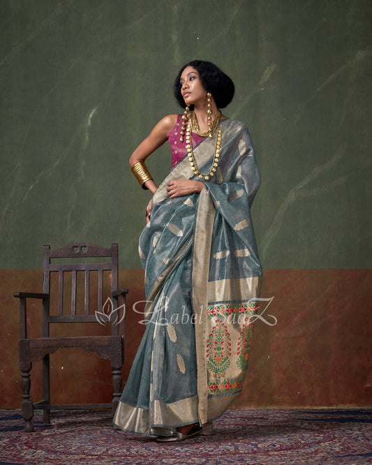 Light Blue Paithani Zari Tissue Silk Saree 