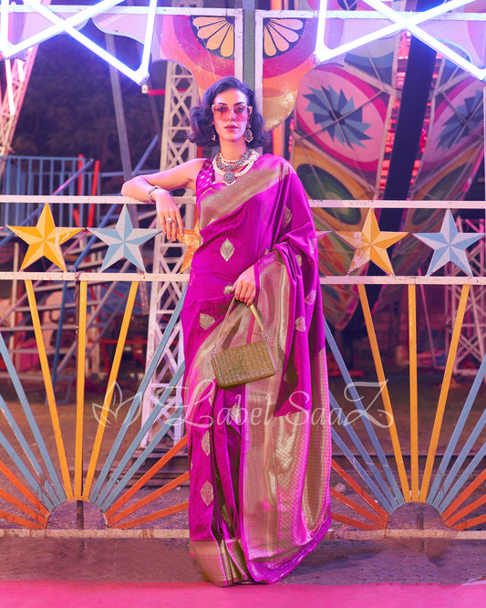 Violet Pure katan Banarasi Saree