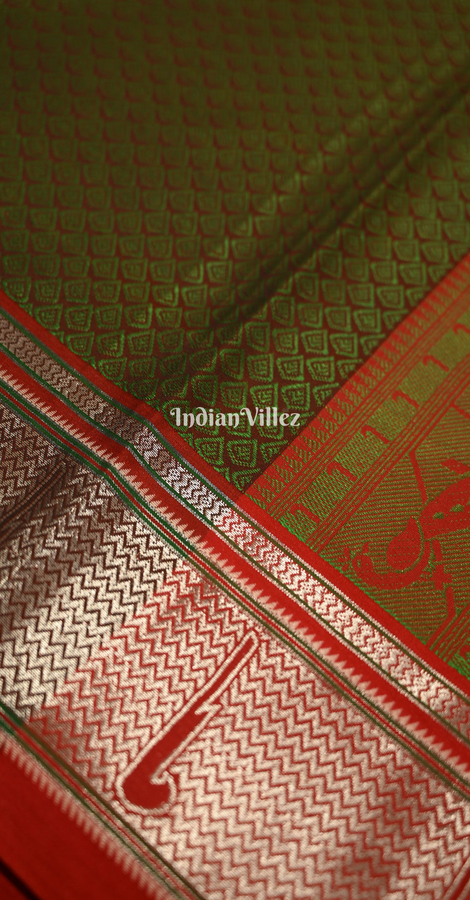 Mehendi Green Red  Kanjivaram Silk Saree