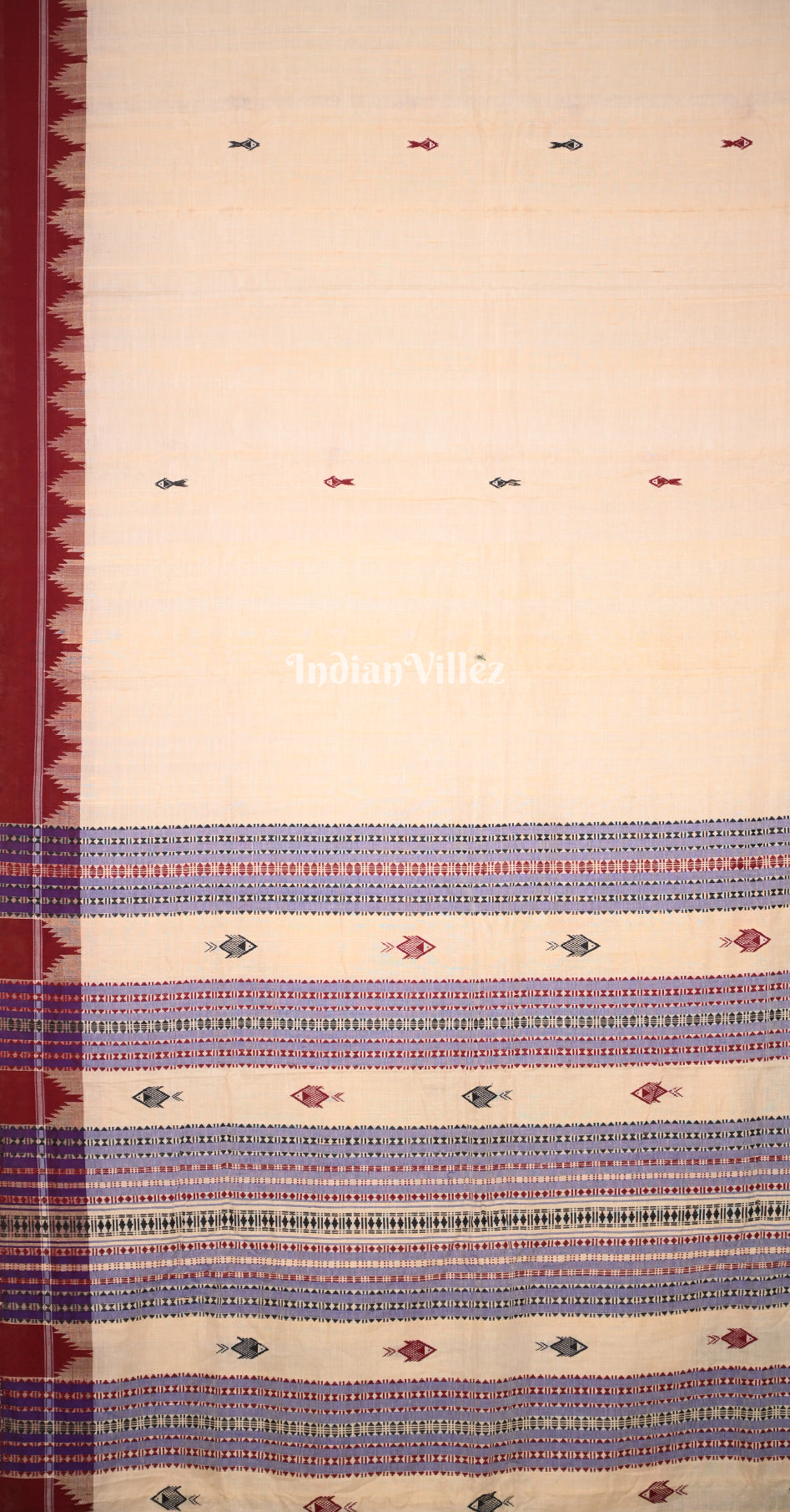 Cream Maroon Temple Border Odisha Handloom Natural Dye Kotpad Tussar Saree