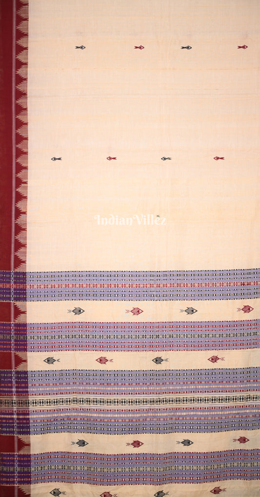 Cream Maroon Temple Border Odisha Handloom Natural Dye Kotpad Tussar Saree