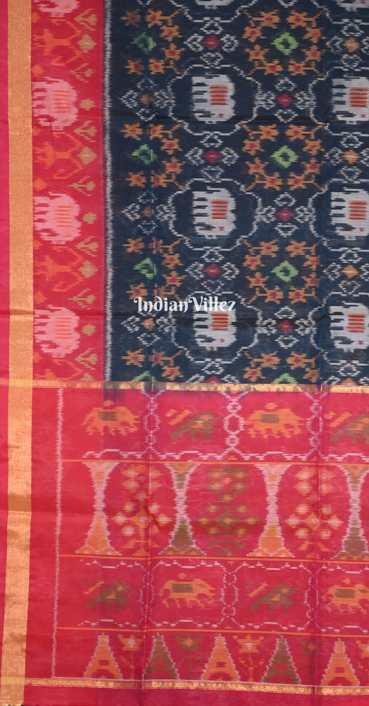 Blue Rani Pink Pochampally Ikat (Sico) Saree