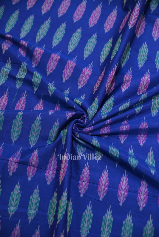 Blue Leaf Motif Pochampally Ikat Silk & Cotton (Sico) Fabric