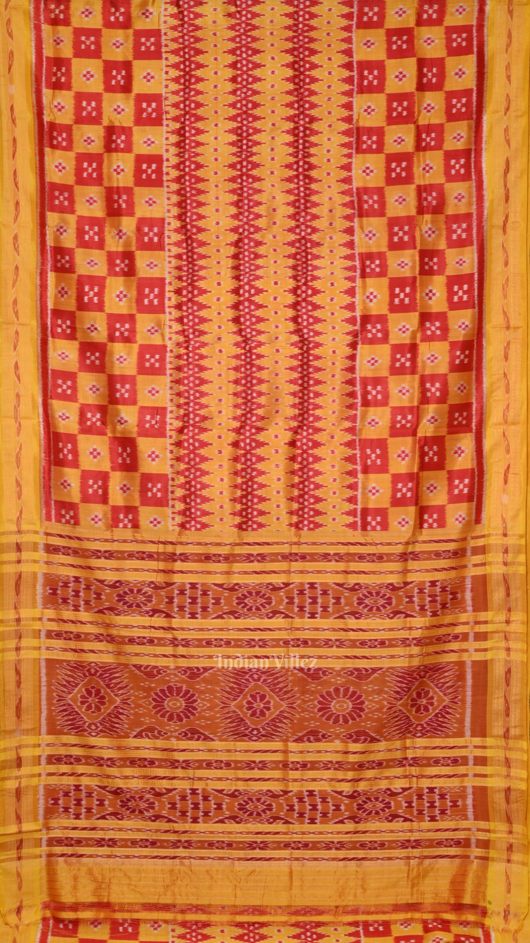 Yellow Red Pasapali Odisha Ikat Khandua Silk Saree 