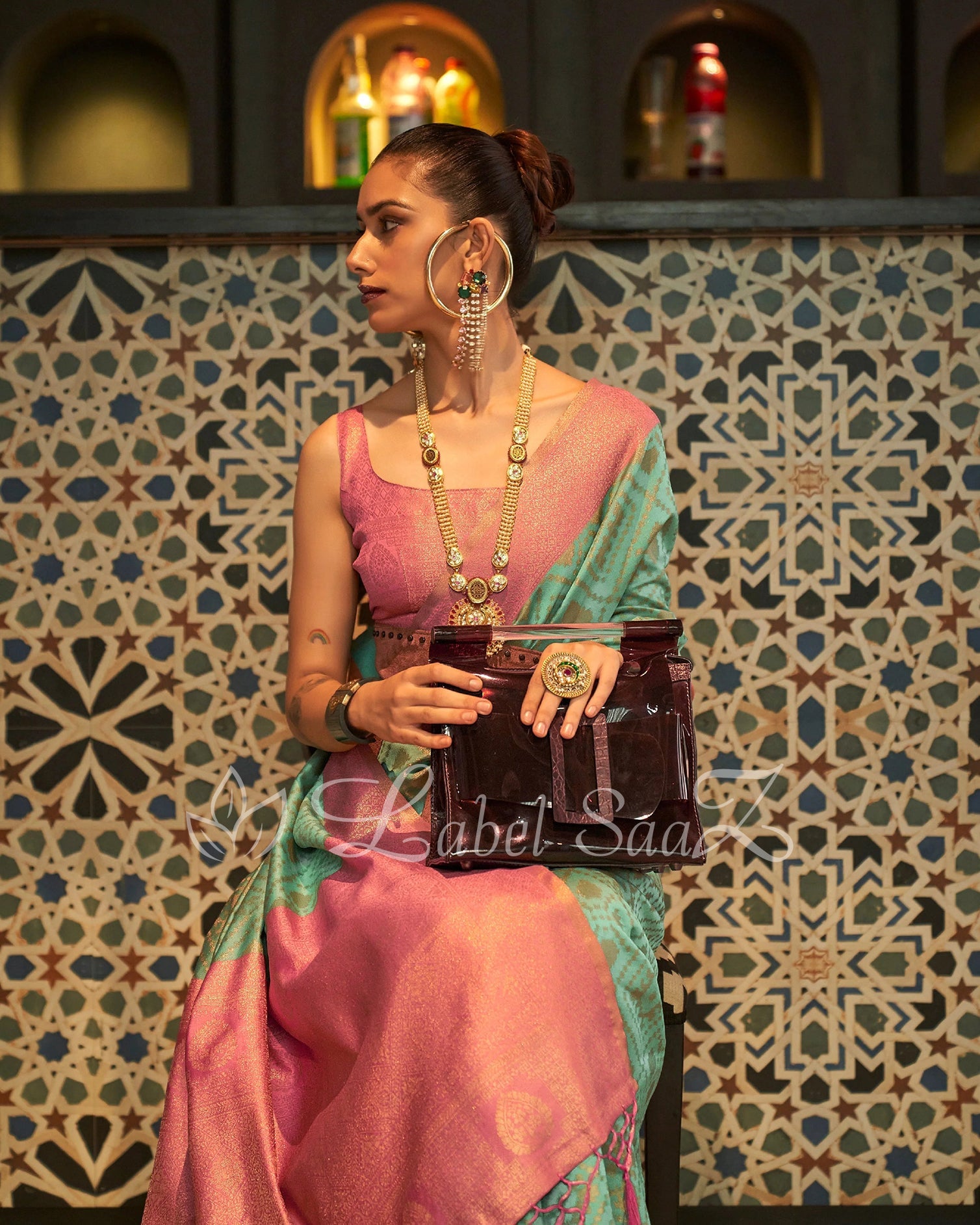 Dark Peach Pure Zari Base Chaap Hand Woven Kanjivaram Silk Saree
