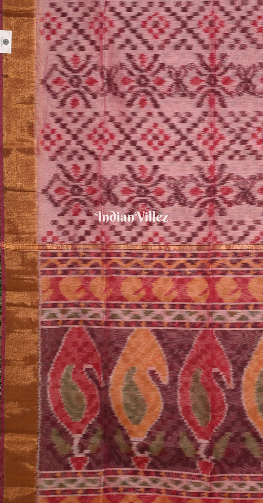 Pink Maroon Pochampally Ikat Silk Cotton (Sico) Saree