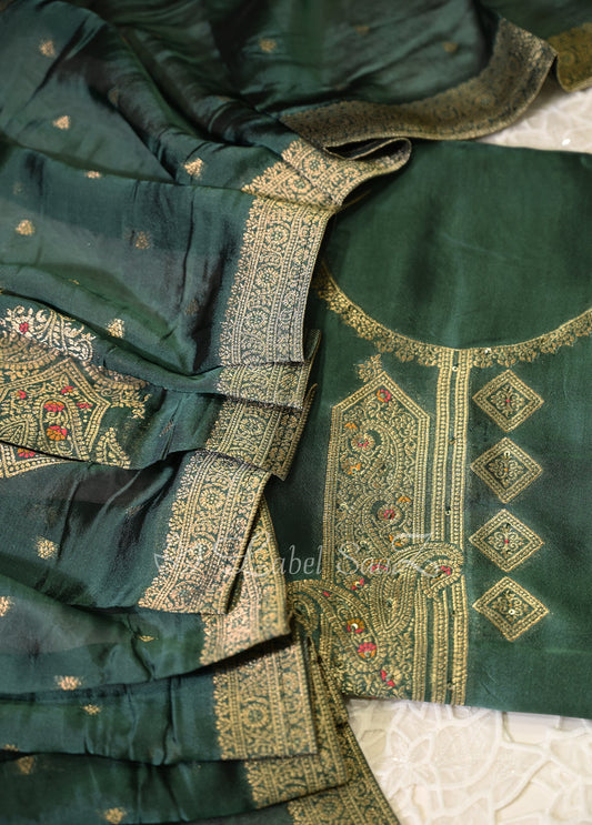 Green Banarasi Unstitched Salwar Suit 