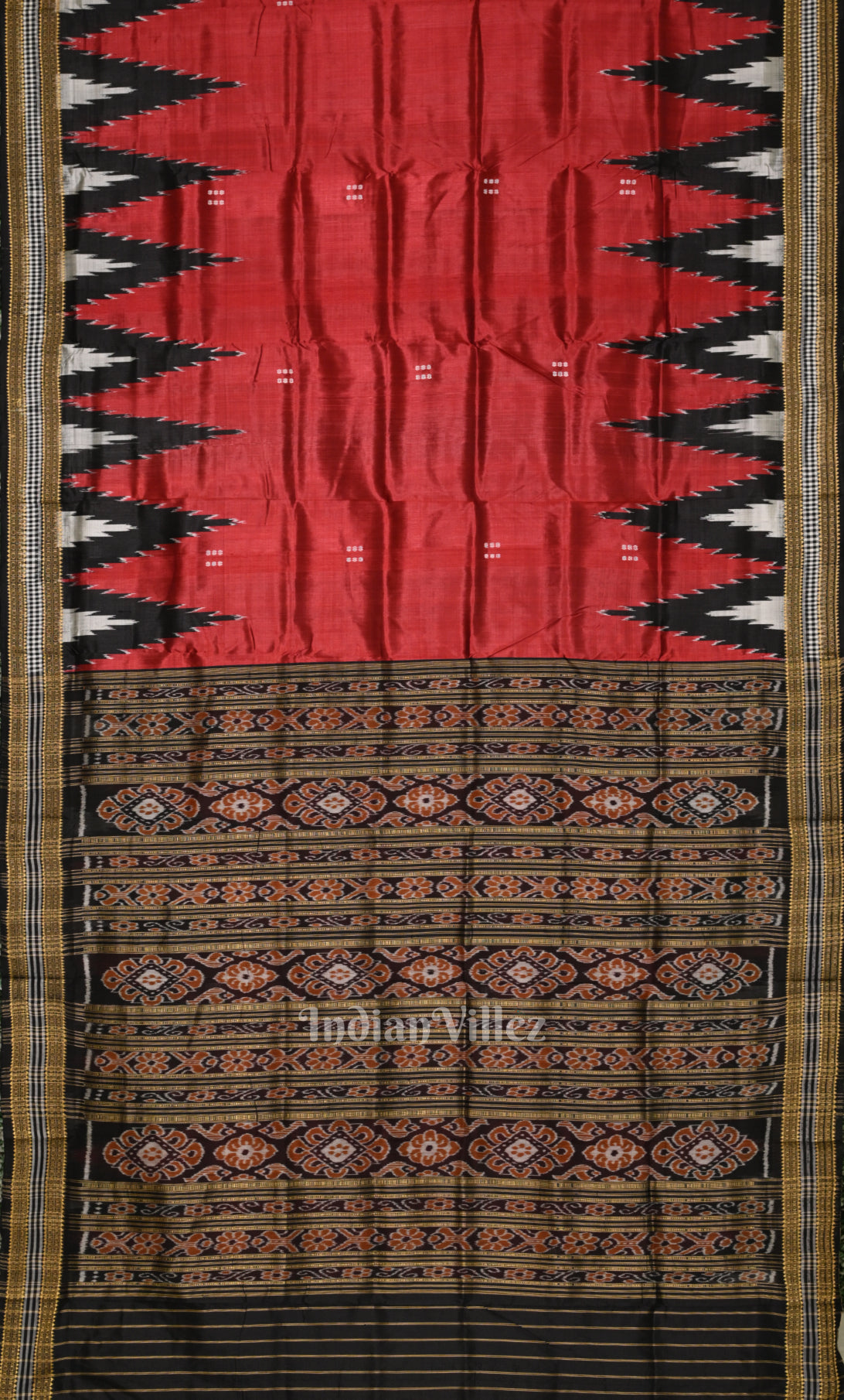 Red Black Buti Design Odisha Ikat Khandua Silk Saree 