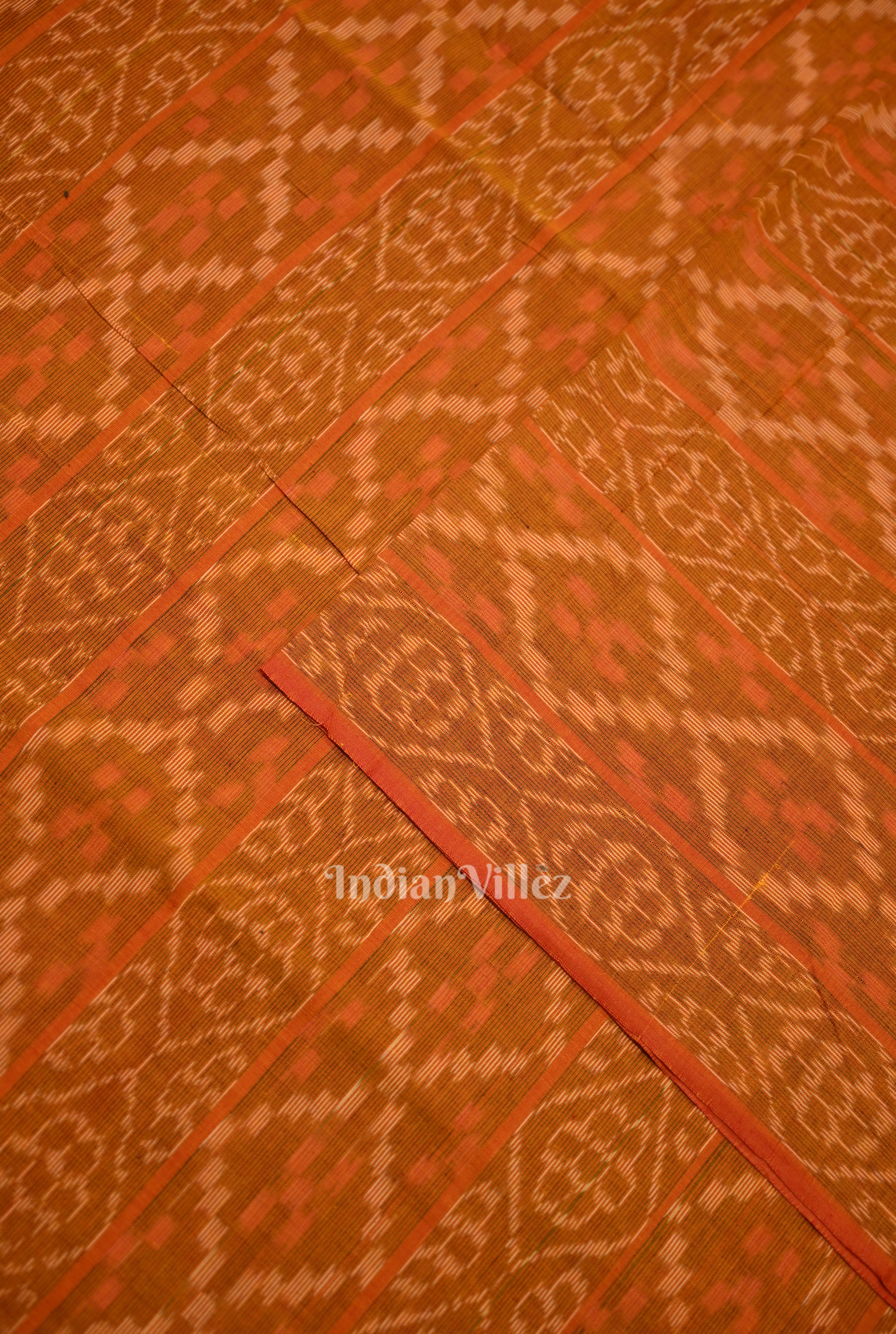 Orange Flower Pasapali Sambalpuri Odisha Ikat Cotton Fabric 