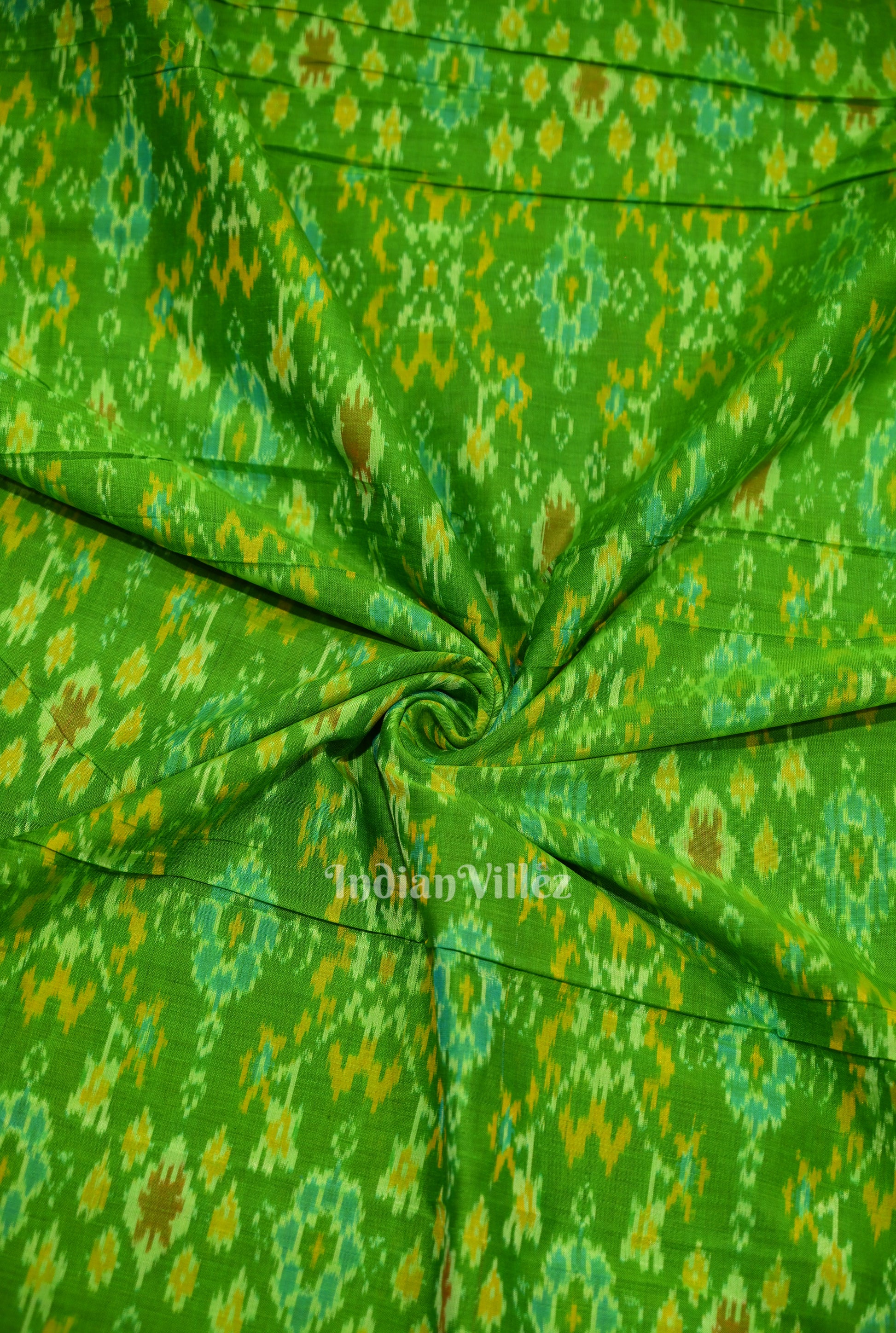 Exclusive Green Pochampally Ikat Silk & Cotton (Sico) Fabric 