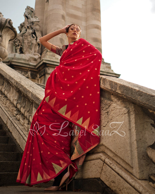 Red South Tussar Silk Saree