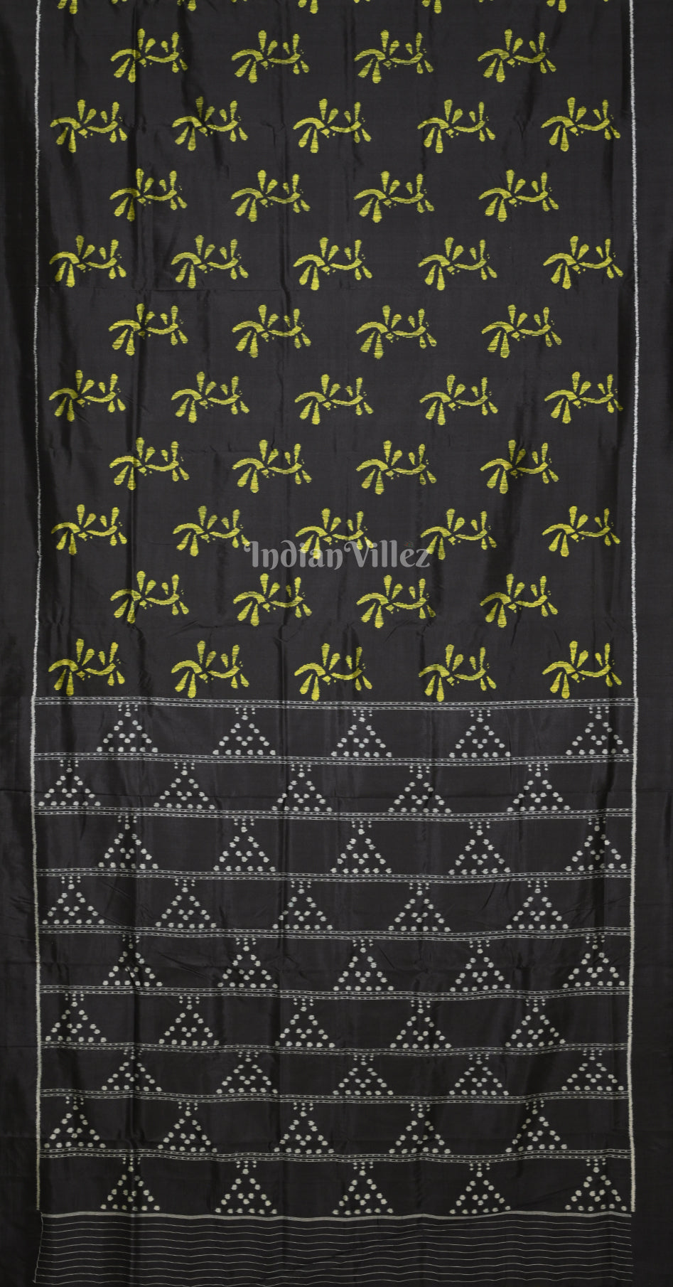 Neon Green Black Bird Motif Contemporary Designer Silk Saree