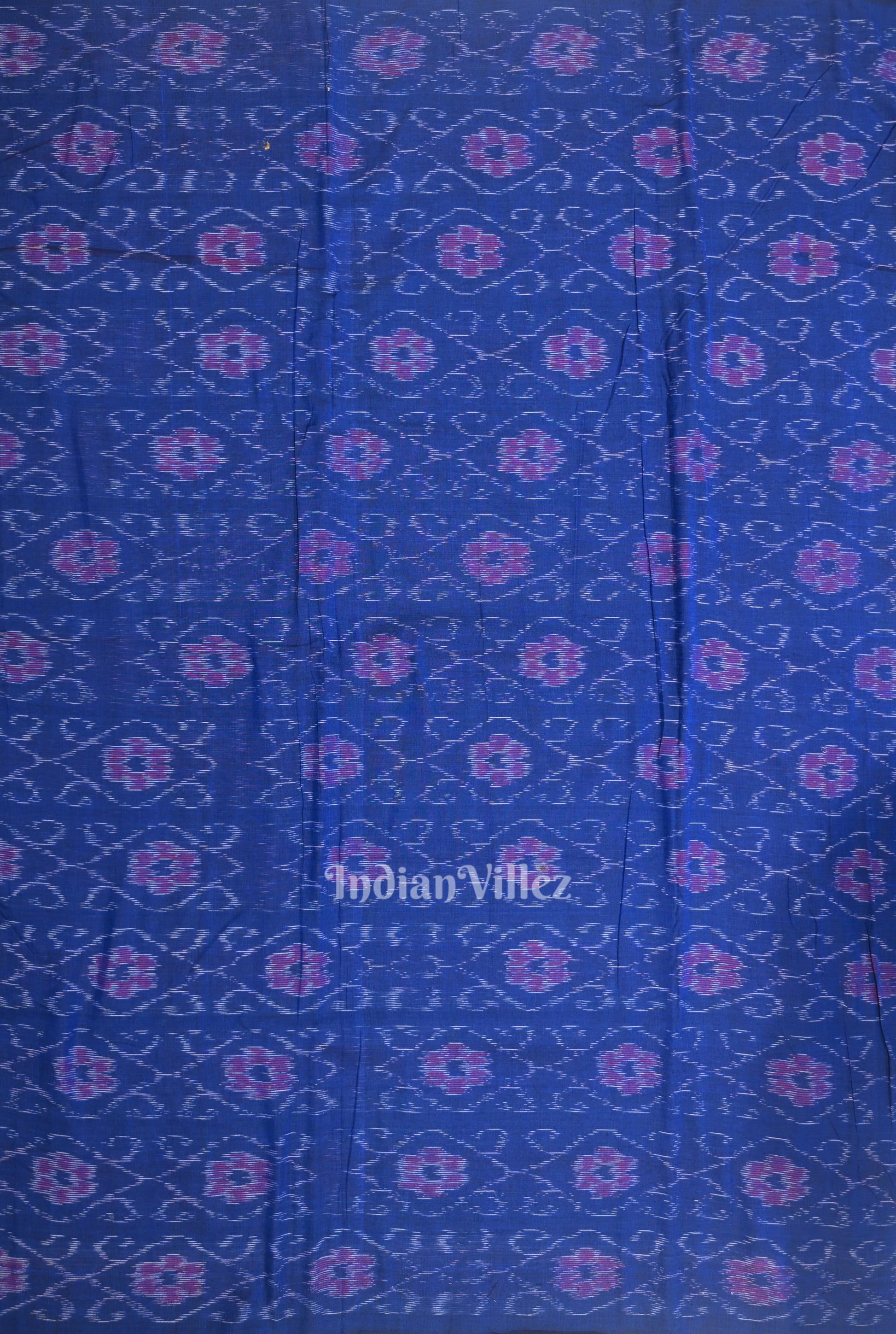 Royal Blue Flower Design Sambalpuri Odisha Ikat Cotton Fabric