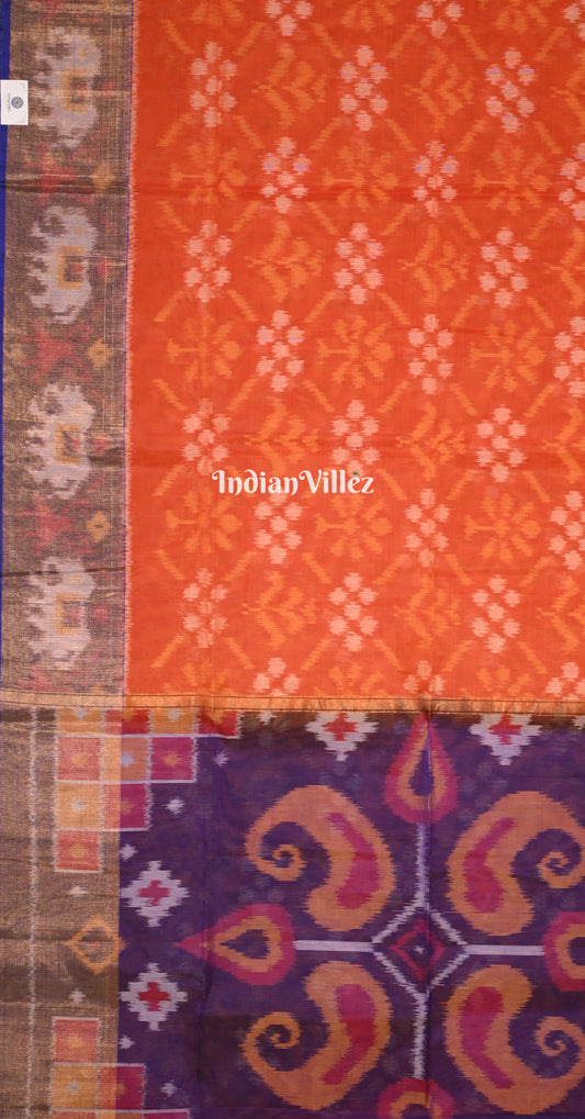 Orange Purple Pochampally Ikat Silk Cotton (Sico) Saree