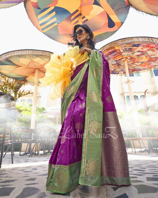 Purple Dual Tone Contrast Handloom Weaving Silk Saree