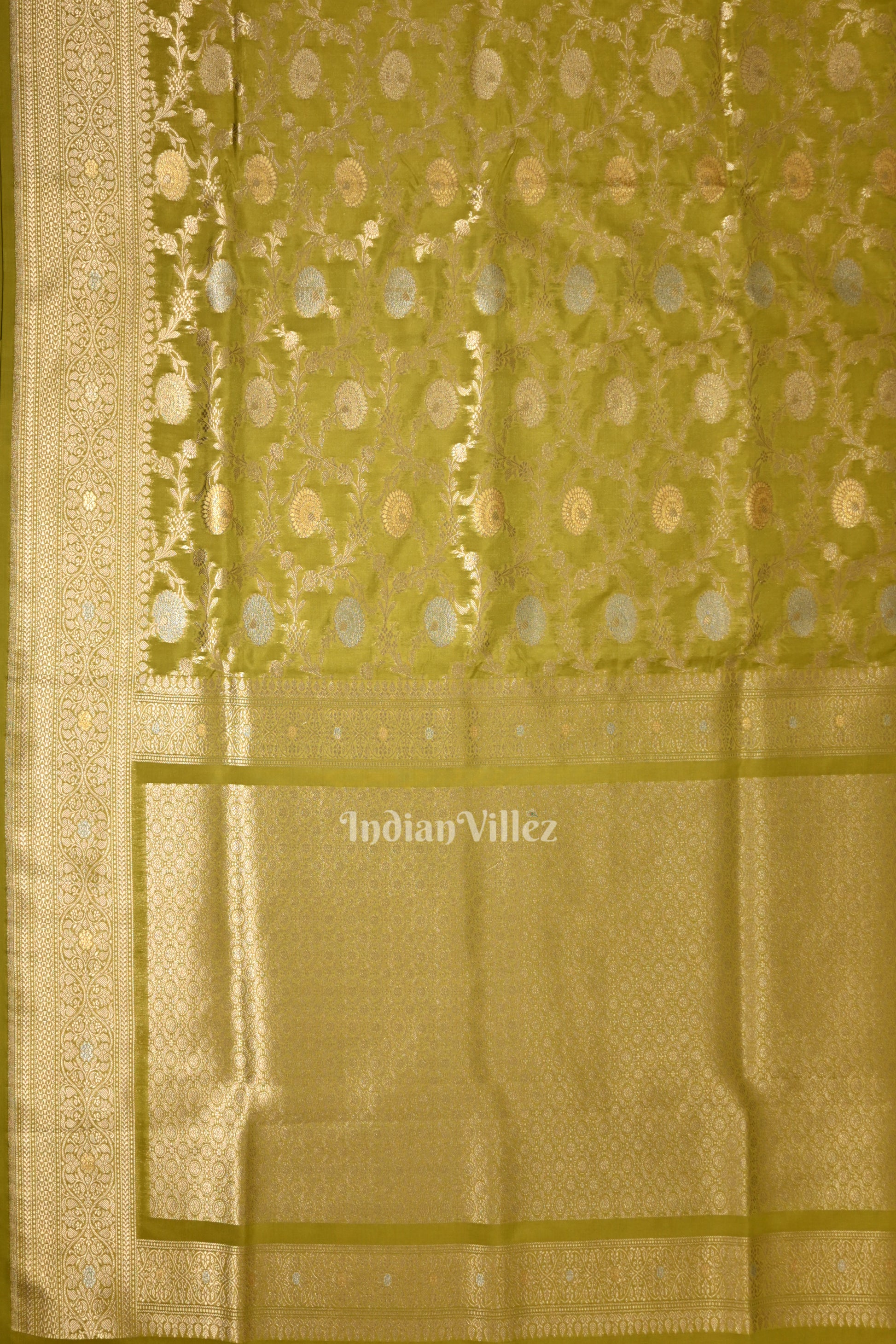 Mehendi Green Meenakari Pure Mashru Satin Silk Banarasi Saree 