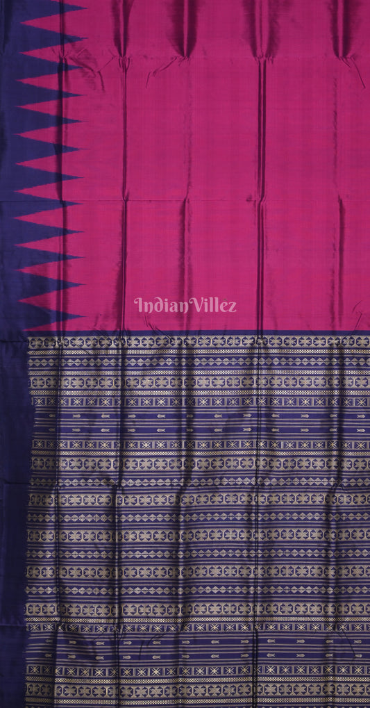 Magenta Pink Blue Odisha Ikat Bomkai Sambalpuri Silk Saree with Bandha Anchal