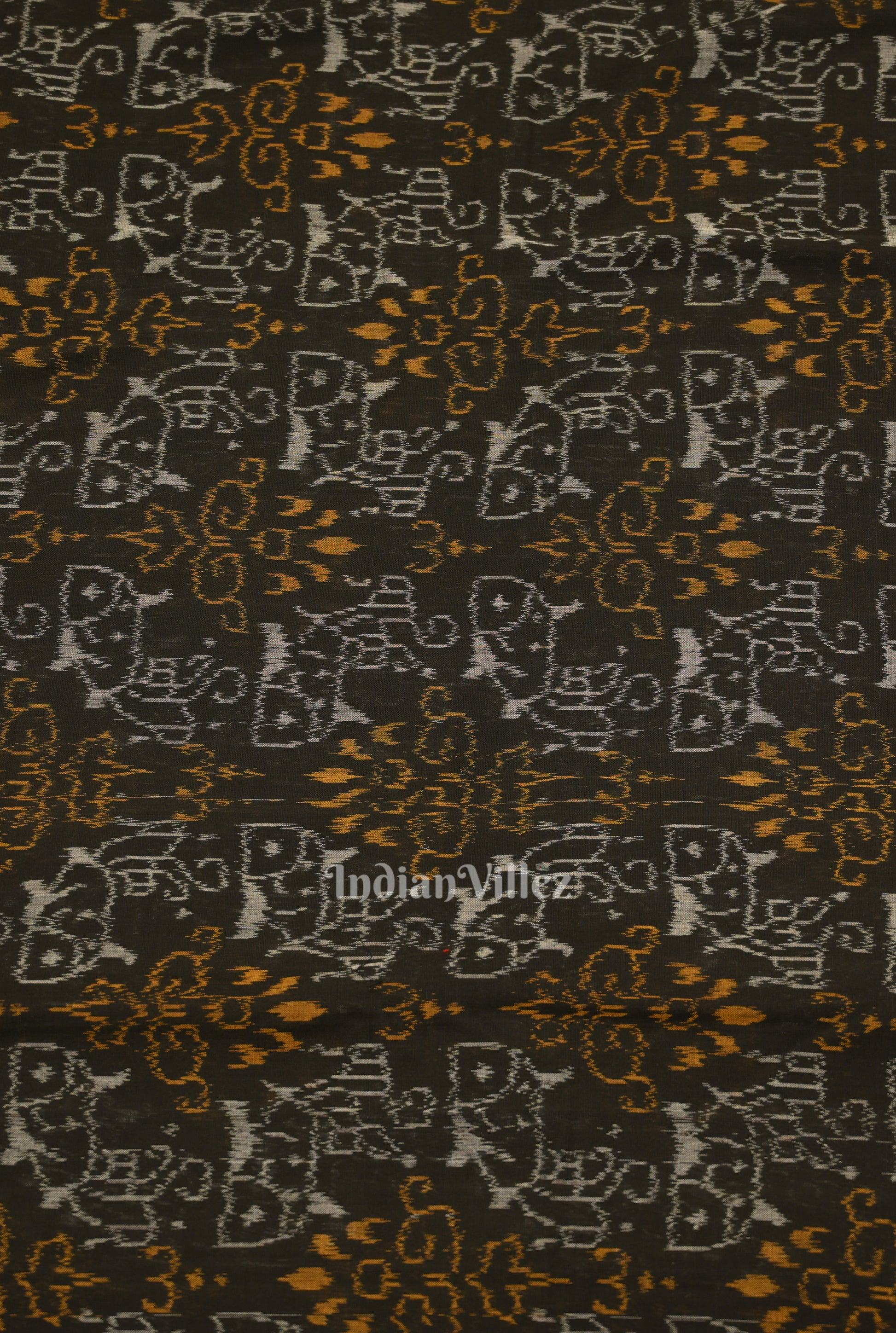 Black Tribal Theme Sambalpuri Ikat Cotton Fabric