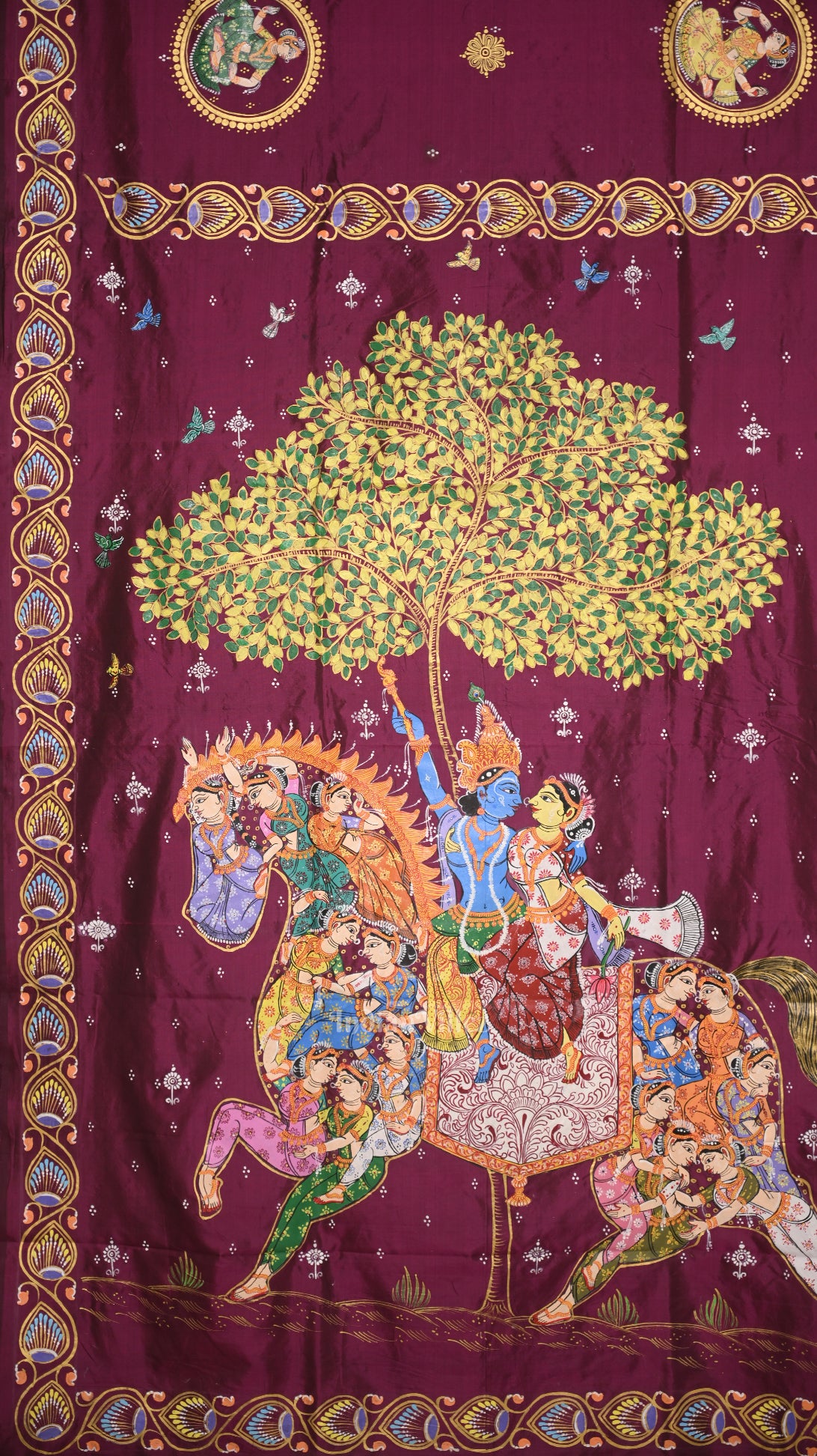 Magenta Pink Kandarpa Ashwa  Hand-Painted Pattachitra Saree 