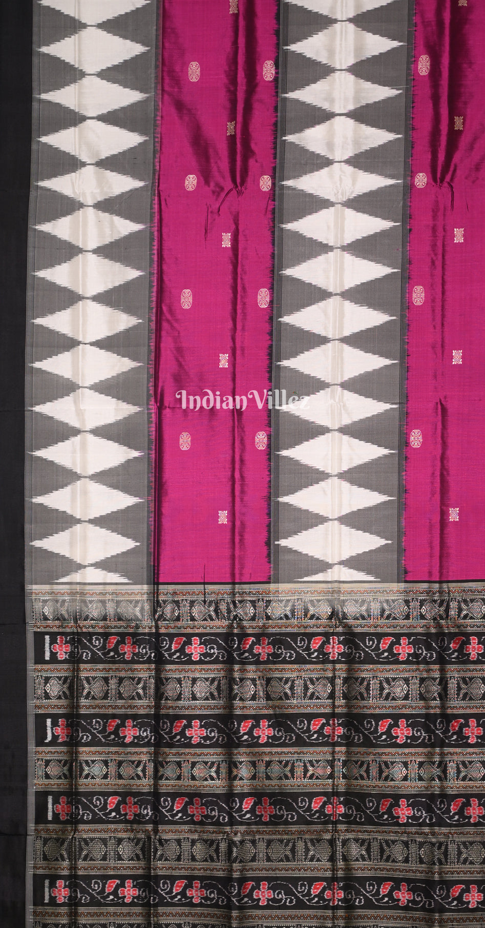 Grey Magenta Pink 3D Bomkai Sambalpuri silk saree