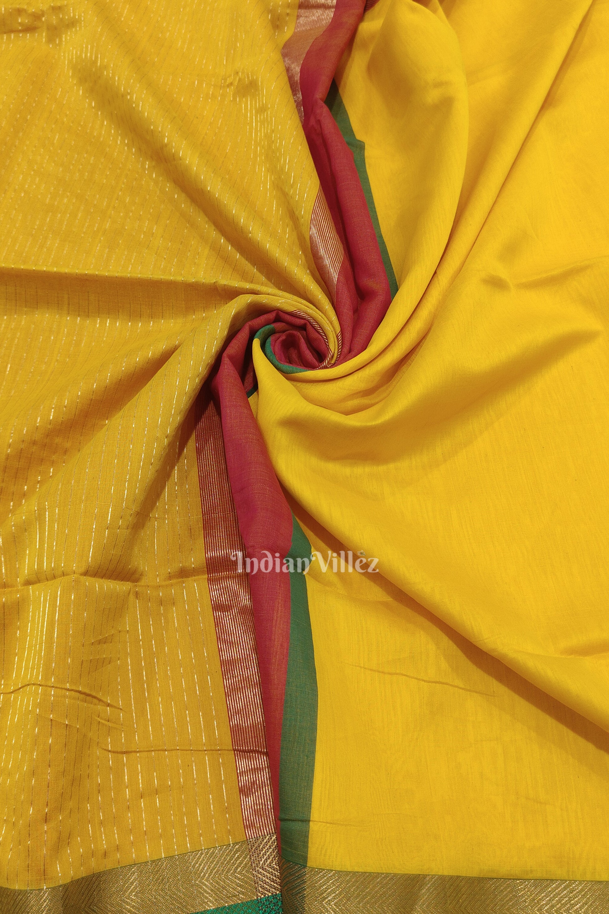 Yellow with Multicolor Pure Silk Cotton Maheshwari Saree